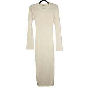 AYR Cream Ribbed Stretch Merino Wool Blend Crowd Pleaser Midi Dress Small